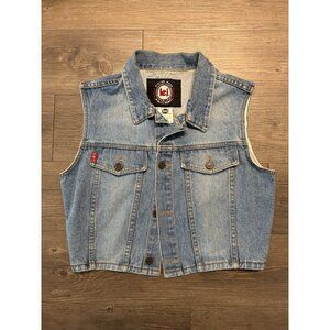 LEI American Denim Vest USA Sleeveless Jean Jacket Juniors Size M Blue Y2K 90s